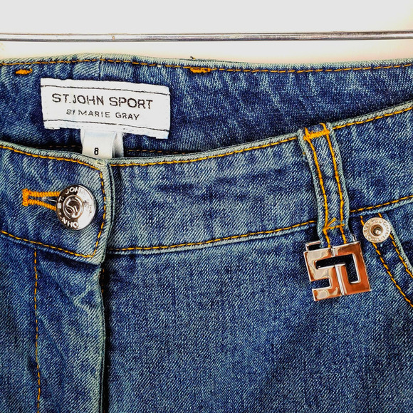 St. John Sport Blue Denim Size 8 Straight Leg High Rise Jeans Lux Retro Stretch - Picture 6 of 9